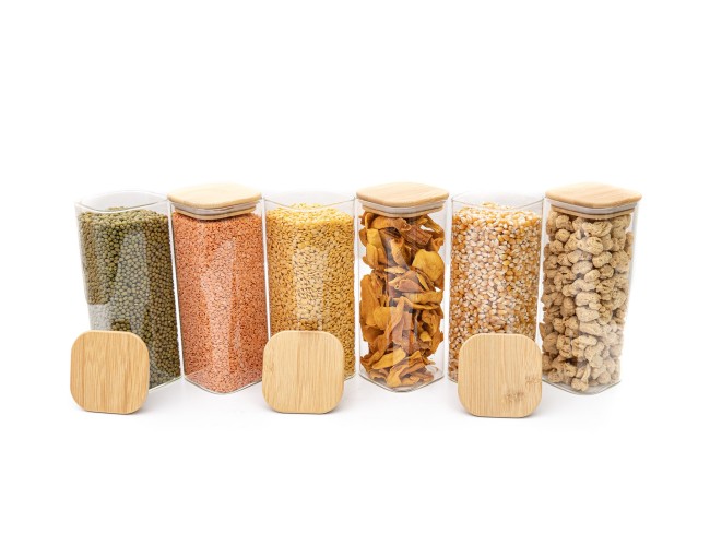 Schmale quadratische Vorratsgläser 20cm hoch 6er Set Ø8cm