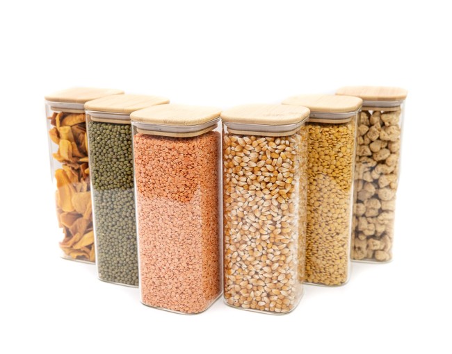 Round storage jars with bamboo lids, set of 4, 800ml