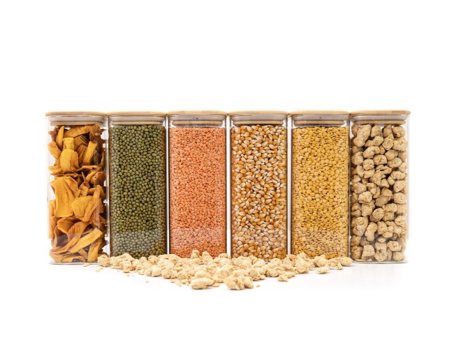 Round storage jars with bamboo lids, set of 4, 800ml