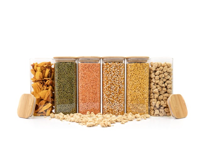 Barattoli rotondi con coperchio in bambù, set da 4, 800 ml