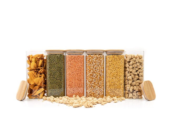 Bocaux de conservation ronds avec couvercles en bambou, lot de 4, 800 ml