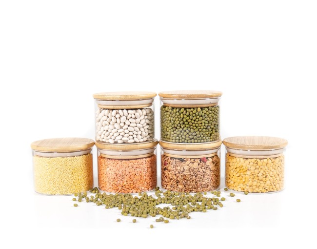 Bocaux de conservation ronds avec couvercles en bambou, lot de 4, 800 ml