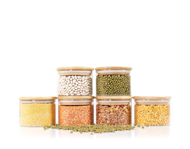 Round storage jars with bamboo lids, set of 4, 800ml