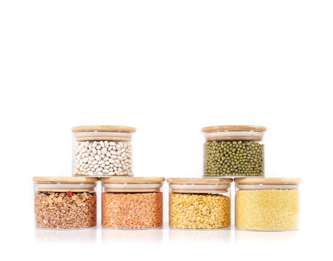 Bocaux de conservation ronds avec couvercles en bambou, lot de 4, 800 ml