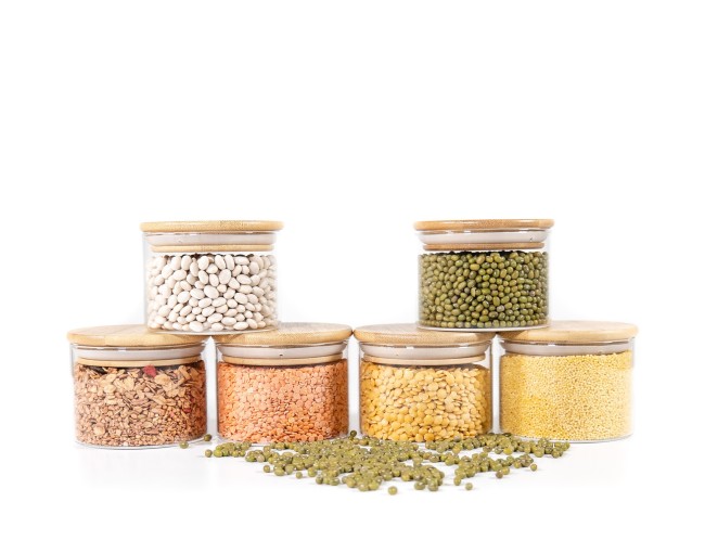 Round storage jars with bamboo lids, set of 4, 800ml