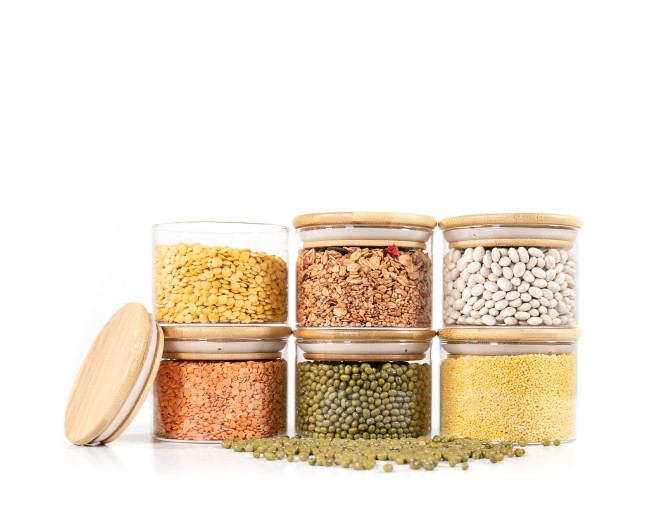 Bocaux de conservation ronds avec couvercles en bambou, lot de 4, 800 ml