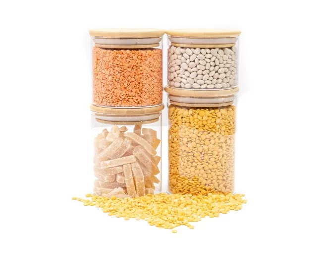 Schmale quadratische Vorratsgläser 20cm hoch 6er Set Ø8cm