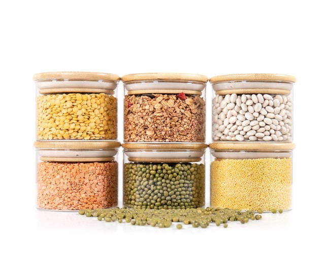 Barattoli rotondi con coperchio in bambù, set da 4, 800 ml