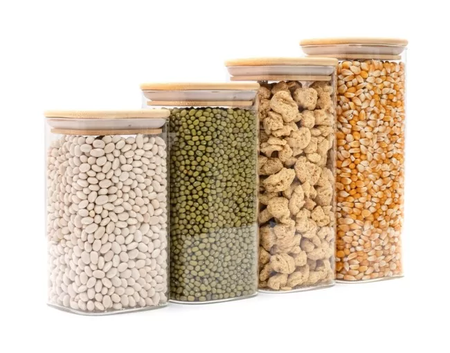 Schmale quadratische Vorratsgläser 20cm hoch 6er Set Ø8cm