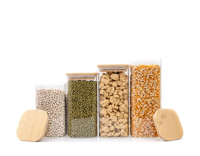 Schmale quadratische Vorratsgläser 20cm hoch 6er Set Ø8cm