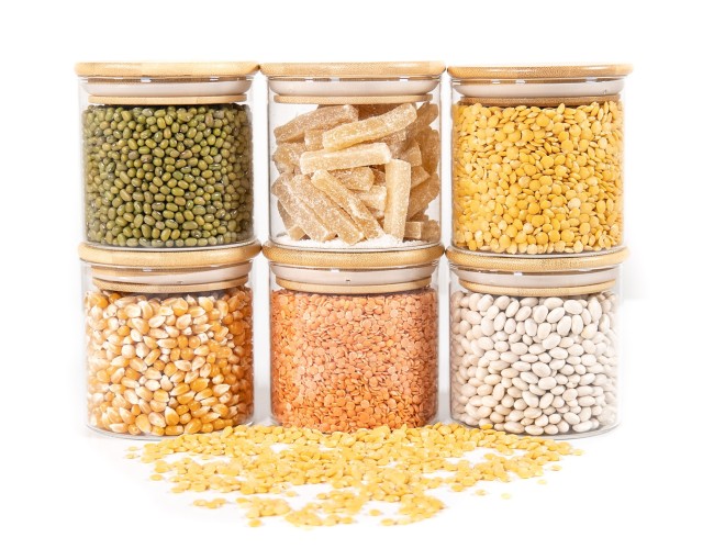 Round storage jars with bamboo lids, set of 4, 800ml