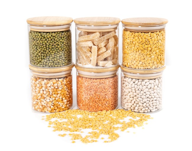 Round storage jars with bamboo lids, set of 4, 800ml