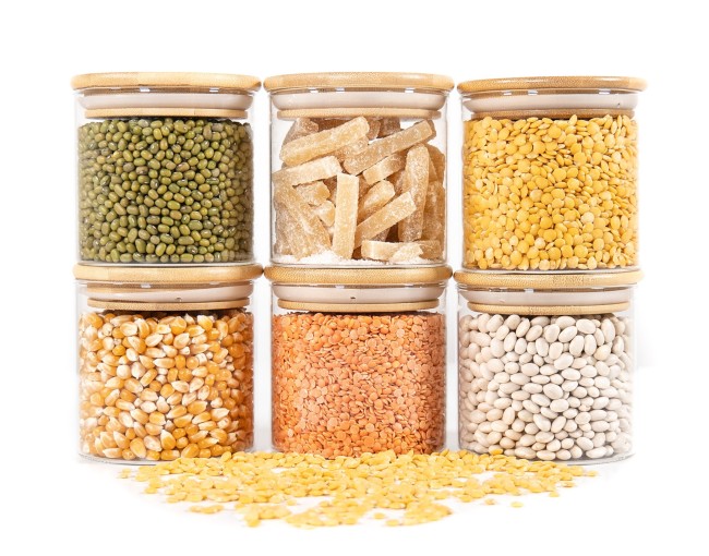 Round storage jars with bamboo lids, set of 4, 800ml