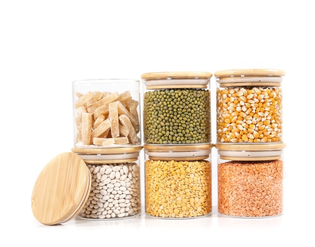 Round storage jars with bamboo lids, set of 4, 800ml