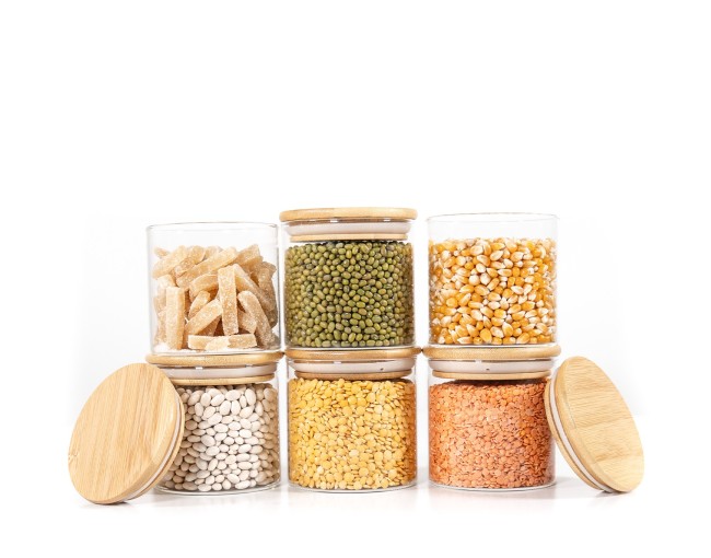 Round storage jars with bamboo lids, set of 4, 800ml