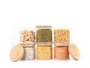 Round storage jars with bamboo lids, set of 4, 800ml