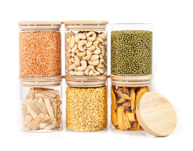 Round storage jars with bamboo lids, set of 4, 800ml