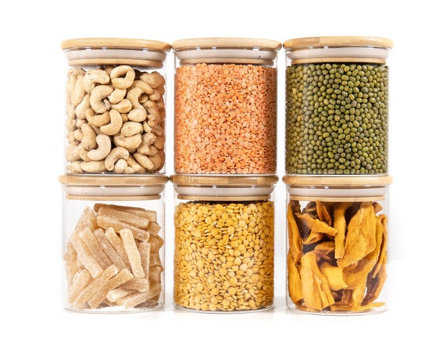 Round storage jars with bamboo lids, set of 4, 800ml