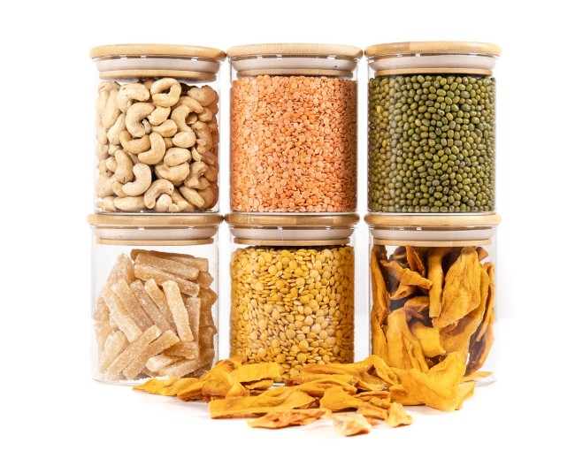 Round storage jars with bamboo lids, set of 4, 800ml