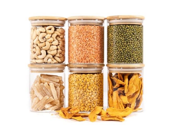 Bocaux de conservation ronds avec couvercles en bambou, lot de 4, 800 ml