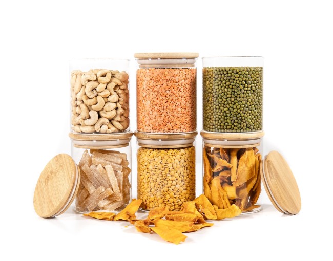 Bocaux de conservation ronds avec couvercles en bambou, lot de 4, 800 ml