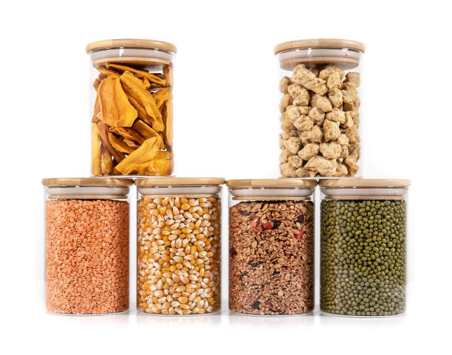 Round storage jars with bamboo lids, set of 4, 800ml