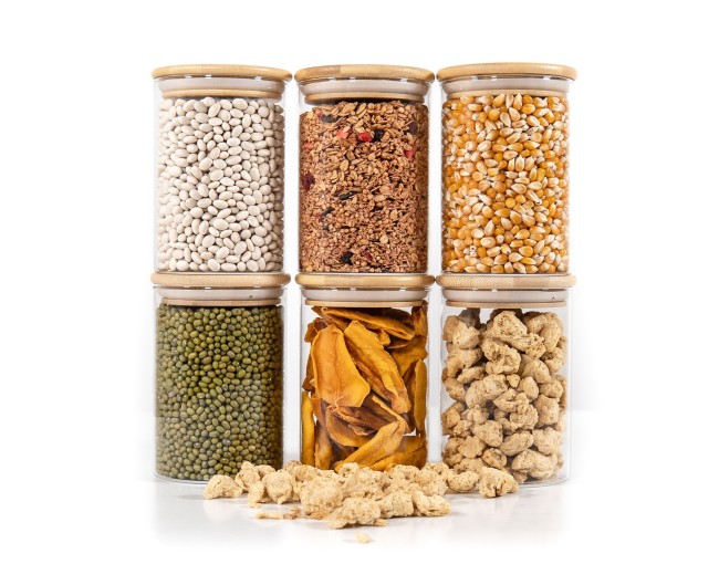 Round storage jars with bamboo lids, set of 4, 800ml