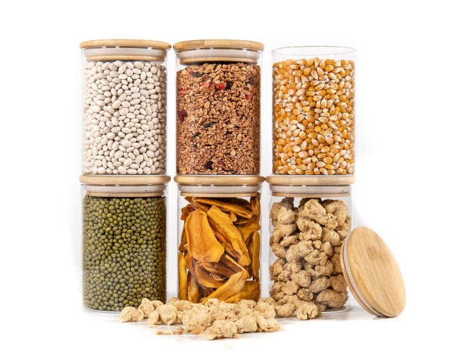 Barattoli rotondi con coperchio in bambù, set da 4, 800 ml