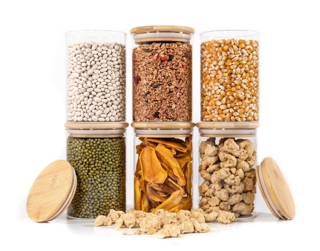 Round storage jars with bamboo lids, set of 4, 800ml