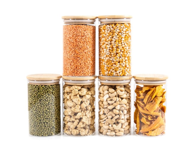 Bocaux de conservation ronds avec couvercles en bambou, lot de 4, 800 ml