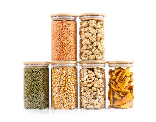 Round storage jars with bamboo lids, set of 4, 800ml