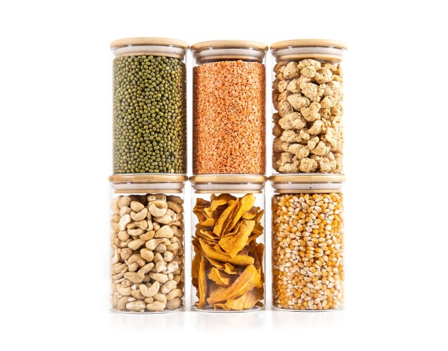 Bocaux de conservation ronds avec couvercles en bambou, lot de 4, 800 ml