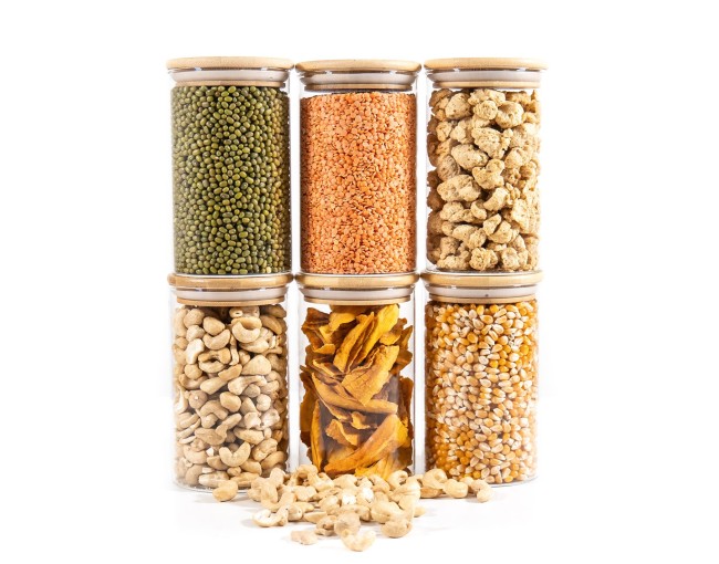 Bocaux de conservation ronds avec couvercles en bambou, lot de 4, 800 ml