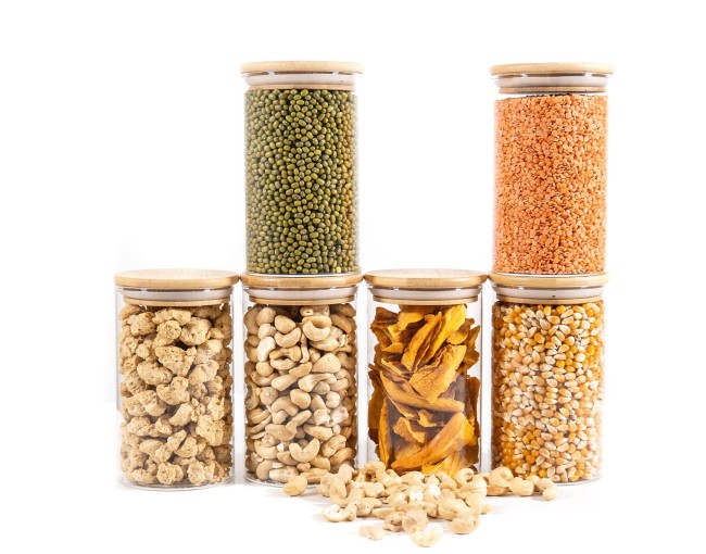 Bocaux de conservation ronds avec couvercles en bambou, lot de 4, 800 ml