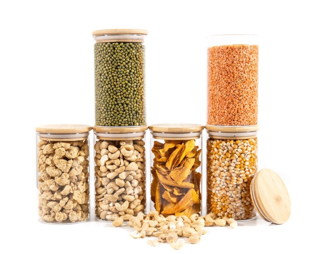 Round storage jars with bamboo lids, set of 4, 800ml