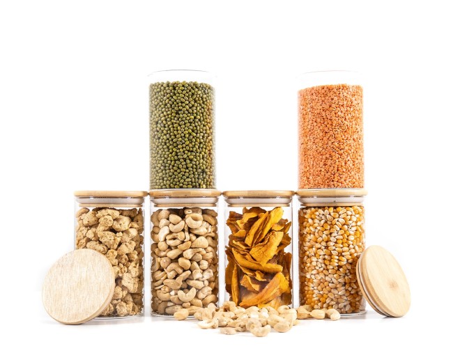 Round storage jars with bamboo lids, set of 4, 800ml