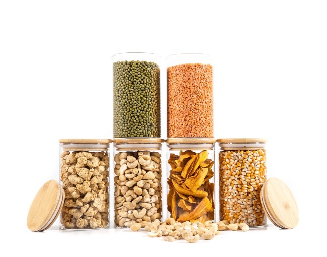 Bocaux de conservation ronds avec couvercles en bambou, lot de 4, 800 ml