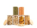 Round storage jars with bamboo lids, set of 4, 800ml