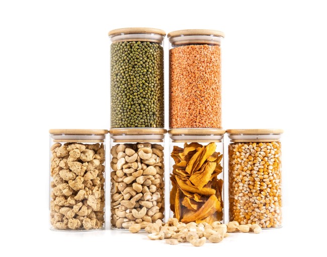 Round storage jars with bamboo lids, set of 4, 800ml