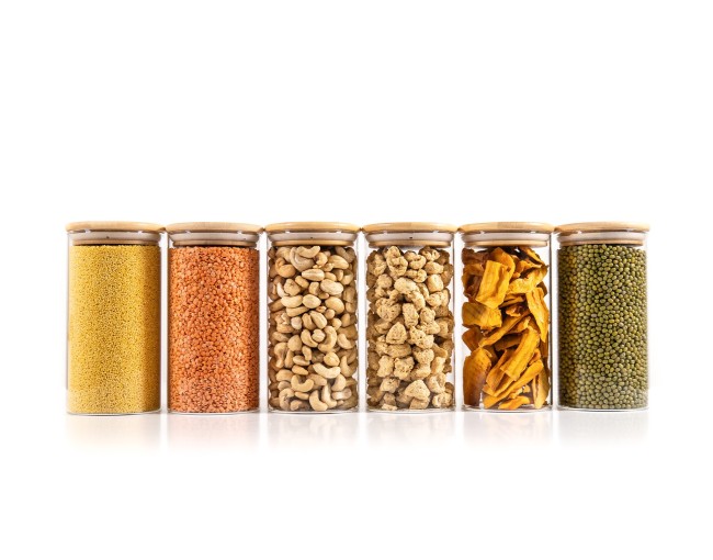 Round storage jars with bamboo lids, set of 4, 800ml