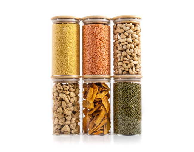 Round storage jars with bamboo lids, set of 4, 800ml