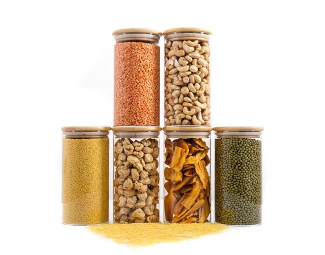 Round storage jars with bamboo lids, set of 4, 800ml