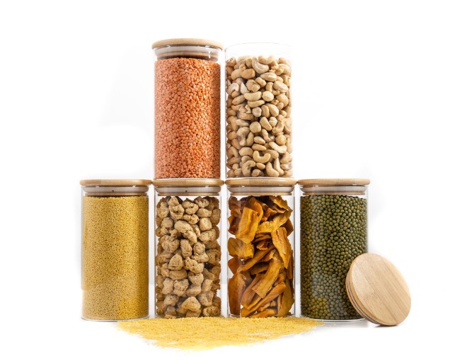 Bocaux de conservation ronds avec couvercles en bambou, lot de 4, 800 ml