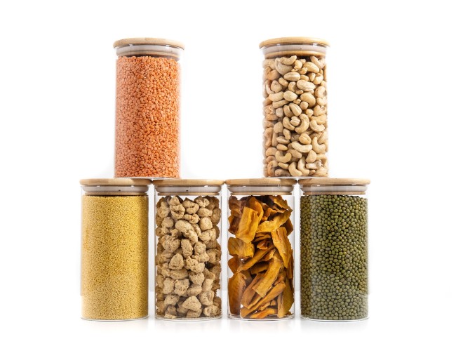 Round storage jars with bamboo lids, set of 4, 800ml