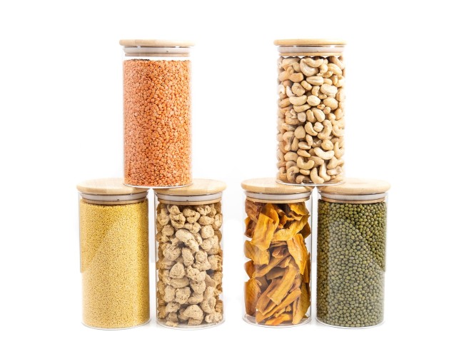 Bocaux de conservation ronds avec couvercles en bambou, lot de 4, 800 ml