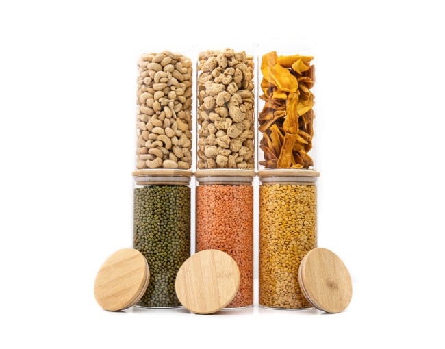 Bocaux de conservation ronds avec couvercles en bambou, lot de 4, 800 ml