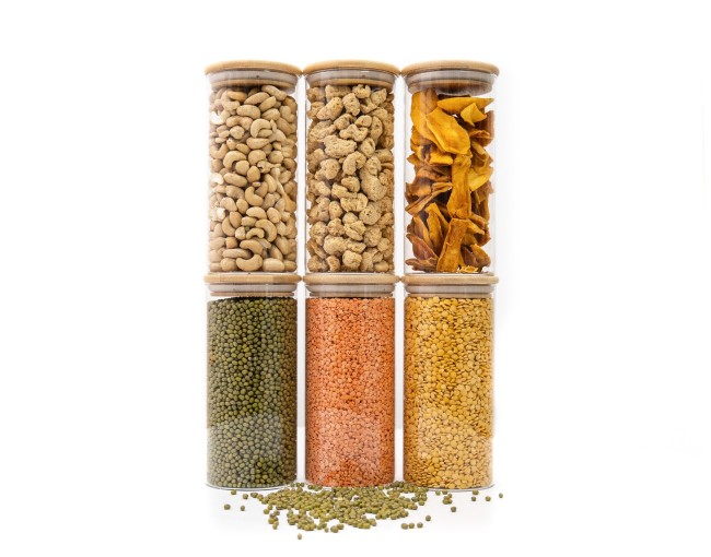 Bocaux de conservation ronds avec couvercles en bambou, lot de 4, 800 ml