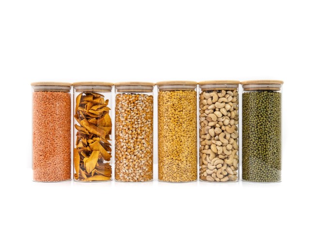 Round storage jars with bamboo lids, set of 4, 800ml