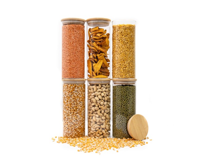 Round storage jars with bamboo lids, set of 4, 800ml