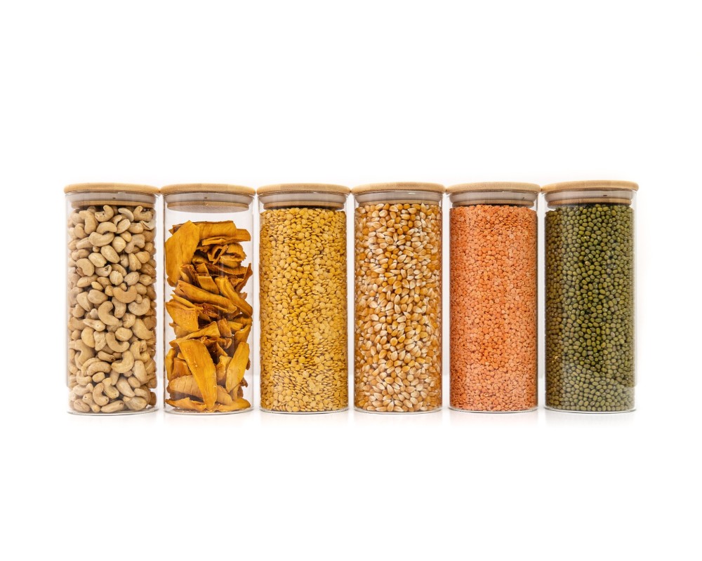 Bocaux de conservation ronds avec couvercles en bambou, lot de 4, 800 ml